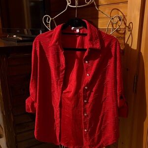 Vibrant Red Button-Up Shirt